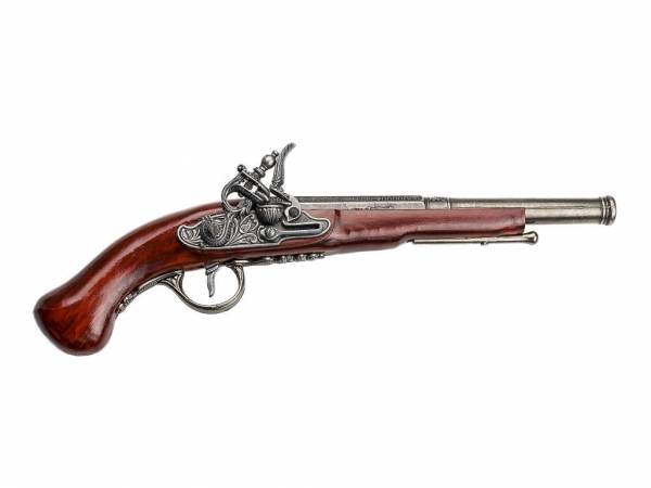 Hadley 1760 Steinschloss Pistole Deko - silberfarben mit Kirschholz-Imitat