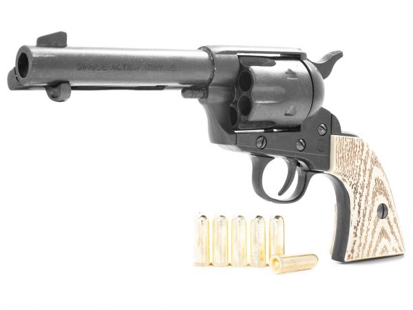 Colt Peacemaker Deko 4,75 Zoll Gunfighter - Schwarz mit Ivory Grip und Munition