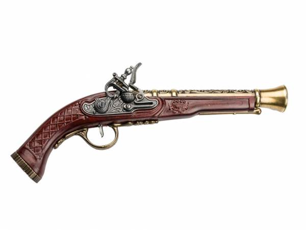 Hadley 1780 Tromblon-Pistole Deko Espingole - silber/messingfarben mit Kirschholz-Imitat