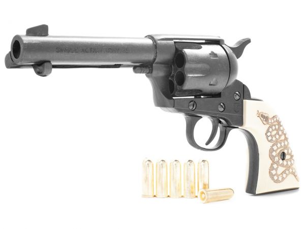 Colt Peacemaker Deko 4,75 Zoll Gunfighter Snake Grip in Schwarz mit Munition