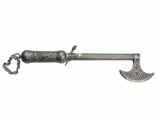 Englische Axtpistole - Deko Pistole - England 1840 - silberfarben