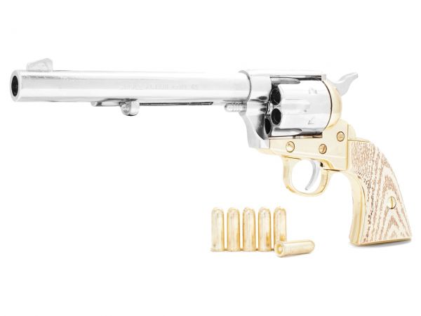 Colt Peacemaker Deko 7,5 Zoll Cavalry - Messing Finish mit Munition und Ivory Grips