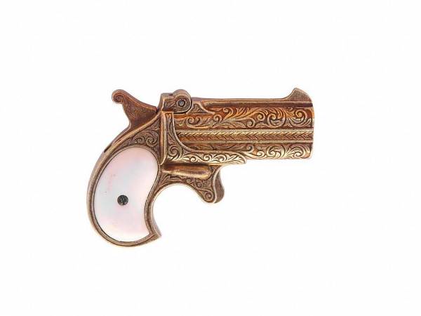Remmington 95 Doppel Derringer - Deko Pistole - Taschenpistole - perlmutt-messingfarben