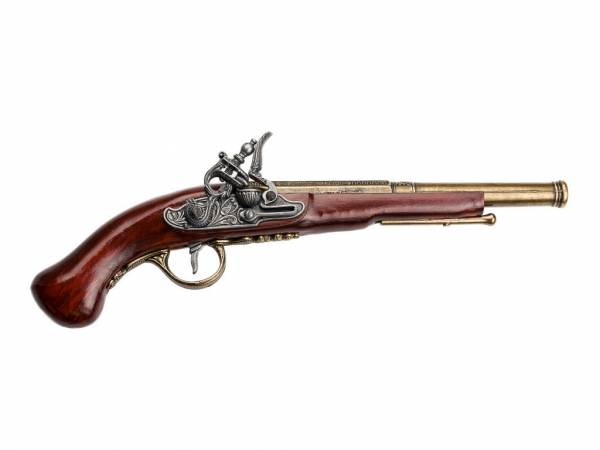 Hadley 1760 Steinschloss Pistole Deko - silber/messingfarben mit Kirschholz-Imitat