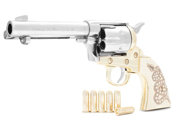 Colt Peacemaker Deko 4,75 Zoll Gunfighter Snake Grip - Messing Finish mit Munition