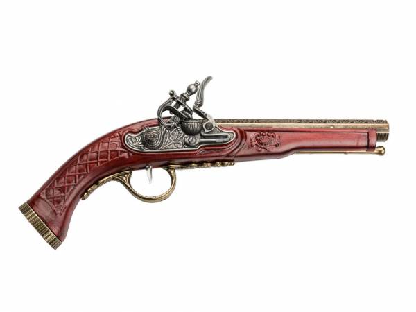 Hadley 1780 Achtkantlauf Steinschloss Pistole Deko - silber/messingfarben mit Kirschholz-Imitat