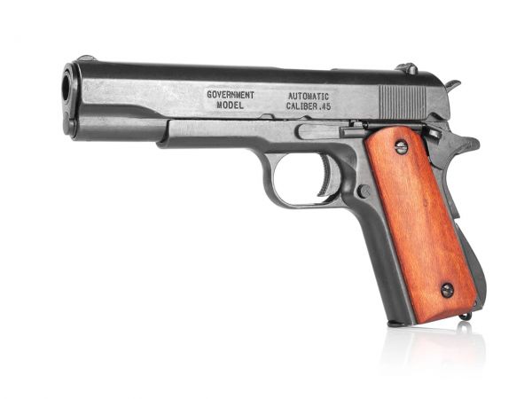 Colt 1911 Deko Pistole M1911A1 .45 in schwarz mit Holzgriffschalen