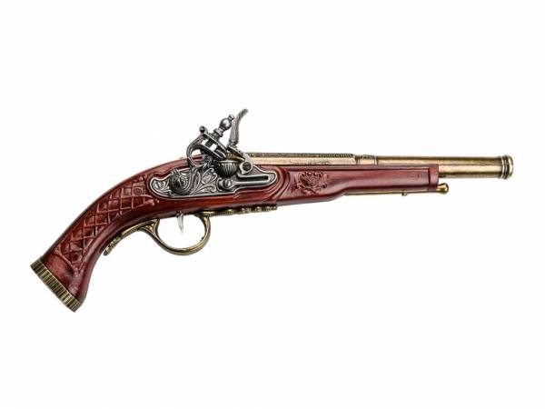 Hadley Steinschloss Pistole Deko - silber/messingfarben mit Kirschholz-Imitat