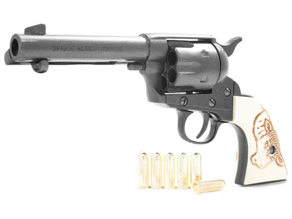Colt Peacemaker Deko 4,75 Zoll Gunfighter Bull Grip in Schwarz mit Munition