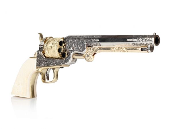 Colt Navy 1851 Deko Revolver in silber-messing mit Eagle Grip