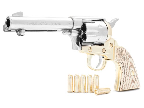 Colt Peacemaker Deko 4,75 Zoll Gunfighter - Messing Finish mit Ivory Grip und Munition