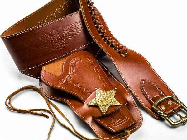 Sheriff Revolvergürtel - Westernholster rotbraun