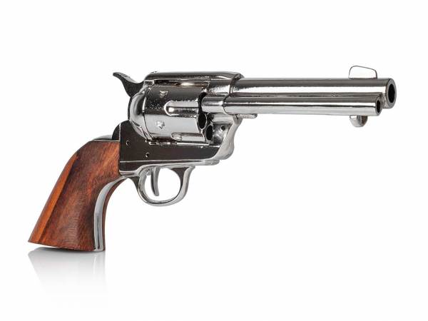 Colt SAA 1873 Gunfighter Deko Revolver vernickelt mit Holzgriff