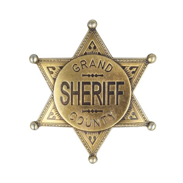 Sheriffstern Grand County messingfarben mit Sicherheitsverschluss