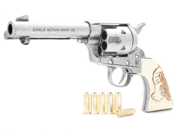 Colt Peacemaker Deko 4,75 Zoll Gunfighter Bull Grip - Used Look mit Munition